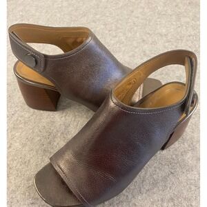 Vionic Valencia Metallic Pewter Slingback Block Heel Peep Toe Sandals Size 7